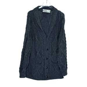 Aran Crafts Vintage Mens Cable Knit Cardigan XXL Gray 100% Wool Grandpa